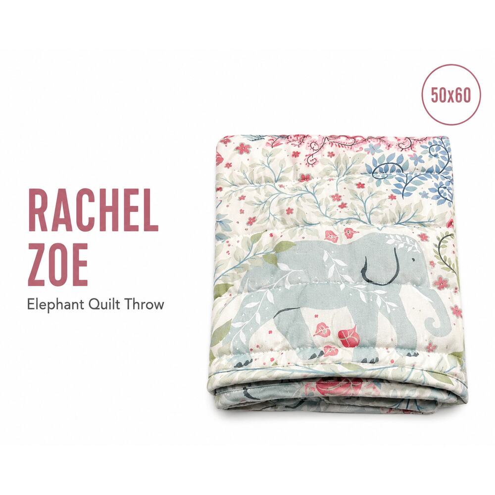 Rachel Zoe Elephant Floral Throw Blanket Cottagecore Quilt 50x60